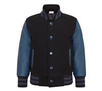 Kids Wool Varsity Black Bomber Jacket with Real Leather Sleeves