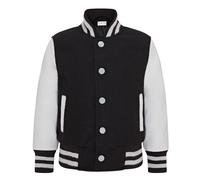 Kids Wool Varsity Black Bomber Jacket with Real Leather Sleeves