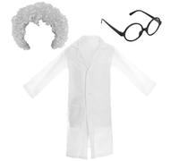Kids World Book Day Mad Scientist Costume White Lab Coat Wig Glasses XL