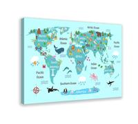 Kids World Map Poster Canvas Poster Wall Art Decor Print Picture Paintings for Living Room Bedroom Decoration Frame: 12x18inch(30x45cm)