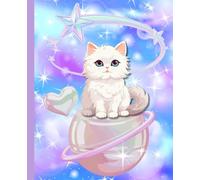 Kids Writing Journal with Cute White Cat on Pink Planet: 100-Page Lined Notebook | Creative Diary for Girls & Boys