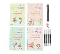 Kids Writing Practice Book - 4 Pieces Grooved Alphabet Practice Book | Reusable Kids Handwriting Workbook | Tracing Letters and Numbers with Indented Guides, Improves Pen Control and Fine Motor Skills