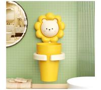 Kids Yellow Lion Wall-Mounted Toothbrush Holder With Electric Toothbrush Cup - Cartoon Animals Bathroom Waterproof Toothpaste Storage