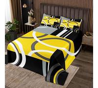 Kids Yellow Quilted Bedspread Circle Coverlet Set for Boys Girls Bedroom Decor Geometric Square Quilted Coverlet Modern Art Black Quilted With 2 Pillow Cases Double