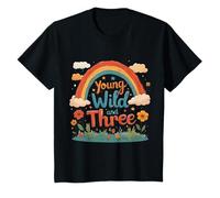 Kids Young Wild and Three Retro Rainbow T-Shirt