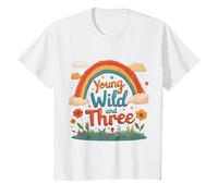 Kids Young Wild and Three Retro Rainbow T-Shirt