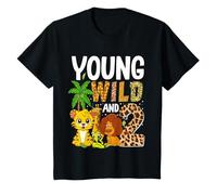 Kids Young Wild and Two Birthday Boy 2 Years Old Boys Safari T-Shirt