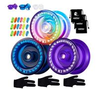 Kids Yoyo K1 Crystal, Pack of 3 Responsive Yoyos for Kids Beginners, Tricks Yoyo K1 for Finger Spin Tricks + 18 Yo yo Strings + 3 YoYo Gloves - Blue +Purple +Blue Pink Yellow