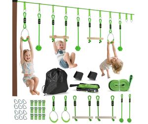 Kids Zipline Kit Monkey Bars Climbing Swing Hanging Rings Supports 50kg 3-6 Yrs