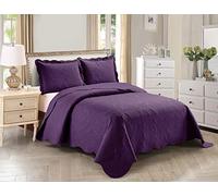 Kids Zone Home Collection, Over Size, Elegant Vintage Floral Pattern Embossed, Light Weight, Scalloped Edges, Bedspread Set, Solid, #Stacy, 3 Pieces, Full/Queen, Dark Purple