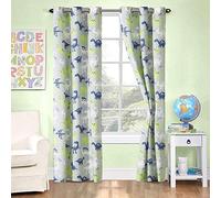 Kids Zone Home Linen 2 Panel Curtain Set for Boys and Teen Dinosaurs Grey Green Navy Blue White New