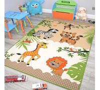Kids Zoo Animals Dinosaur Rugs Washable Nursery Playroom Bedroom Colourful Childrens Toddler Soft Durable Play Mats (Jungle Animals, 80cm x 120cm)