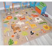Kids Zoo Animals Dinosaur Rugs Washable Nursery Playroom Bedroom Colourful Childrens Toddler Soft Durable Play Mats (Nursery Rug, 80cm x 120cm)