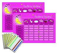 kids2learn Children's Bedtime Routine Chart Reward Chart for Sleep Training Twin Pack (2 x PINK) for boys girls toddlers With 270 Star Reward Stickers Included