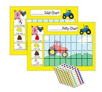kids2learn Potty Training Reward Chart & Toilet Training Star Chart for Toddlers (TWIN PACK) with 270 Star Stickers Tractor Themed