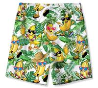 Kids4ever Boys Swim Shorts Hawaiian Bananas 3D Printed Swimming Trunks Summer Quick Dry Breathable Beach Shorts with Pockets 13-14 Years