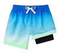 Kids4ever Boys Swim Shorts Quick Dry Lightweight Swimming Trunks with Boxer Brief Liner Compression Swimming Shorts with Pockets Gradient 7 Years