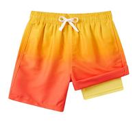 Kids4ever Boys Swim Shorts with Compression Liner 2 in 1 Orange Gradient Swimming Trunks Quick Dry Swimming Shorts with Pockets Surfing Holiday 14-16 Years