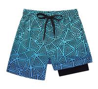Kids4ever Boys Swim Trunks 10-12 Years 3D Geometry Printed Swimming Shorts Compression Liner Anti Chafe Boxer Brief Elastic Waist Swimwear Boardshorts