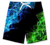 Kids4ever Boys Swimming Shorts 3D Geometry Printed Swim Trunks Kids Elastic Waist Beach Board Surfing Swim Shorts with Side Pockets 9-10 Years Blue-Green