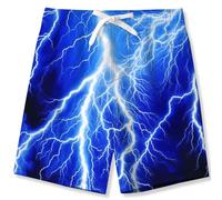 Kids4ever Boys Swimming Shorts Blue Lightning 3D Printed Boys Swim Trunks Summer Quick Dry Elastic Waist Surfing Holiday Beach Boardshorts 9-10 Years