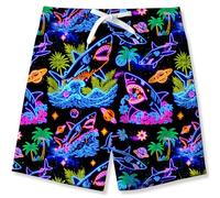 Kids4ever Boys Swimming Shorts Kids Funny Neon Shark 3D Printed Swimming Trunks Summer Holiday Beach Shorts with Two Side Pockets 11-12 Years