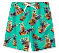 Kids4ever Boys Swimming Shorts Pineapple Cat 3D Printed Swimming Trunks Summer Quick Dry Boardshorts with Elastic Waist 9-10 Years