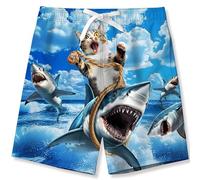 Kids4ever Boys Swimming Shorts Shark Cat 3D Printed Swim Trunks Summer Quick Dry Breathable Beach Surf Shorts for Kids with Side Pockets 9-10 Years