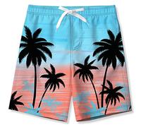 Kids4ever Boys Swimming Trunks 7-8 Years Kids Board Shorts Tie Dye Hawaii Coconut Tree Printed Summer Drawstring Quick Dry Surf Shorts Beach Swimwear