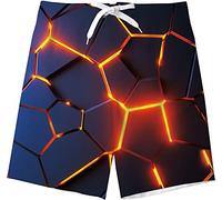Kids4ever Boys Swimming Trunks 9-10 Years Summer Holiday Swim Shorts Kids 3D Geometry Graphic Quick Dry Breathable Adjustable Waist Beach Shorts