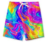 Kids4ever Boys Swimming Trunks Colored Fluid 3D Printed Swimming Shorts Summer Quick Dry Boardshorts with Elastic Waist Holiday Daily Wear 13-14 Years