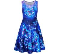 Kids4ever Girls Butterfly Dress 6-7 Years Galaxy Blue Dress Girls Summer Sleeveless Twirl A-line Dresses