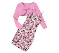 Kids4ever Girls Dress Set with Crop Top Floral Print Sundress 5-14 Years | Adjustable Spaghetti Strap,Bow Design Knit Top,2Pcs Casual Bodycon Cami Dress,Soft,Comfortable,for Party Holiday Birthday
