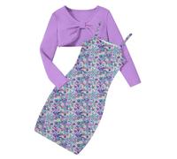 Kids4ever Girls Dress Set with Crop Top Floral Print Sundress 5-14 Years | Adjustable Spaghetti Strap,Bow Design Knit Top,2Pcs Casual Bodycon Cami Dress,Soft,Comfortable,for Party Holiday Birthday