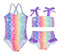 Kids4ever Girls Swimming Costume 2 Piece Quick Dry Breathable Bikini Set 3D Printed Swimsuit Bathing Suit for Kids 2-7 Years