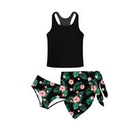 Kids4ever Girls Swimming Costume 3PCs Summer Hawaii Bikini Set 3D Printed Tankini with Cover Up Quick Dry UPF 50+ Swim Suit for Holiday Surfing 8-14 Years