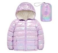 Kids4ever Girls Winter Jacket Kids Girls Hooded Padded Coat Purple Shining Snowsuit Quilted Jacket Purple Girls' Coats 8-9 Years