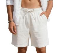 Kids4ever Linen Short for Men Casual Lightweight Shorts Solid Holiday Shorts Regular Fit Beige Short L