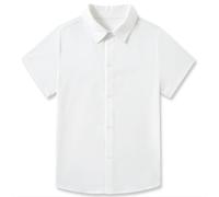Kids4ever Short Sleeve Shirts for Boy White School Shirt with Button Up Uniform Summer 5-6 Years