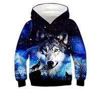 Kids4ever Unisex 3D Wolf Print Hoodies Fantastic Pullover Jumpers Hoody Sportwear Long Sleeve Sweatshirt Hooded with Pockets for Child 8-11 Years