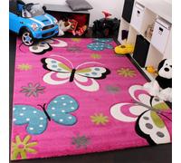 KidsÂ’ Rug - Butterfly Design - Green Grey Black Cream Magenta