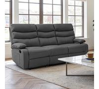 Kudlhome 3 Seater Manual Recliner Sofa, Dark Grey - PU Leather - 187 - Dark Grey