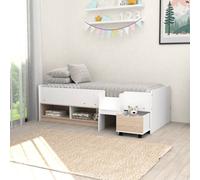 Kidsaw Cabin Bed with Cubes & Pullout Drawer WHITE/OAK in White | Size: Single Kidsaw White Single