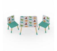 Kudl Kids 2 Seater Dino Pattern Table and Chair Set - Size: 50 x 50 x 50cm - Blue - Kidsaw - Wilko