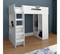 Kidsaw High Sleeper Single Bed, With Desk, Storage, Hanging Area, White