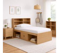 KIDSAW Low Single 3ft Cabin Bed with bookcase headboard Oak, Brown