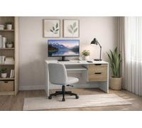 KIDSAW Modern Home Office Desk with Storage Drawers - White/Oak, White