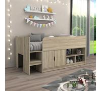 Kidsaw Single Storage Mid Sleeper with Cupboard & Shelves OAK in Light Brown Kidsaw Light Brown Single