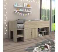 Kidsaw Single Storage Mid Sleeper with Cupboard & Shelves OAK in Light Brown Kidsaw Light Brown Single