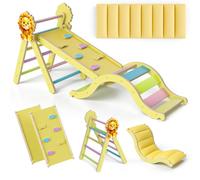 KidsBuddy Pikler Triangle Set with Cushion, Large Wooden Pikler Triangle Climbing Set Playground VGYBHU